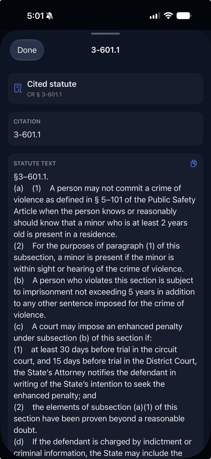 A cited statute opened to its full text from a Sherlock answer.